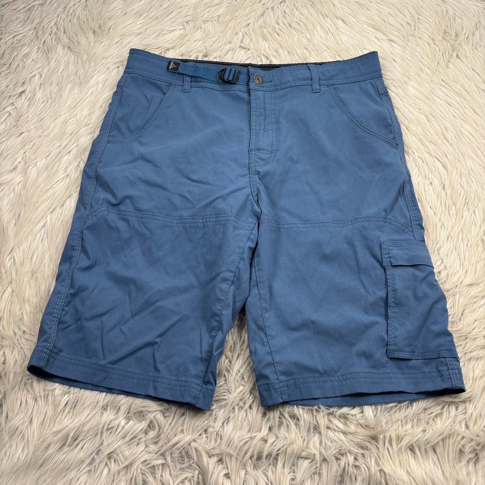 PrAna Stretch Men's M Blue Belted Zion Short Cargo Hiking Travel Gorpcore
